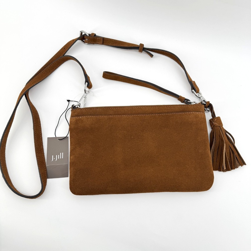 J. Jill‎ Cognac Suede Convertible Crossbody Wristlet Tassel Bag 236481 NEW